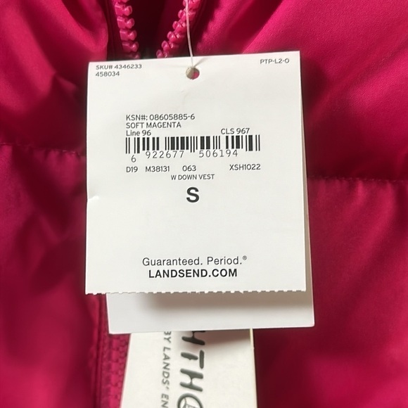 NWT LANDS END Hot Pink Down Puffer Vest Sz Small - Picture 4 of 7